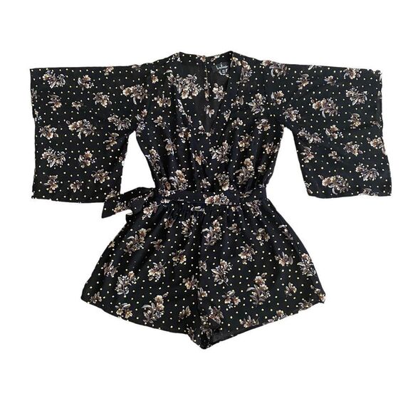 Lulu’s | Midnight Voyage Black Floral Print Romper - Picture 6 of 12